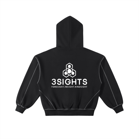 Contrast-Stitched Boxy Fleece Zip Hoodie